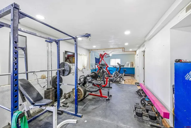 a view of a room with gym equipment