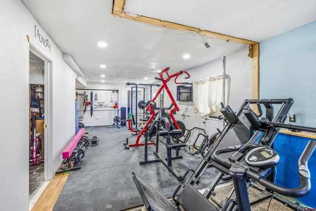 a view of a room with gym equipment