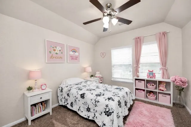a bedroom with a bed and a book shelf