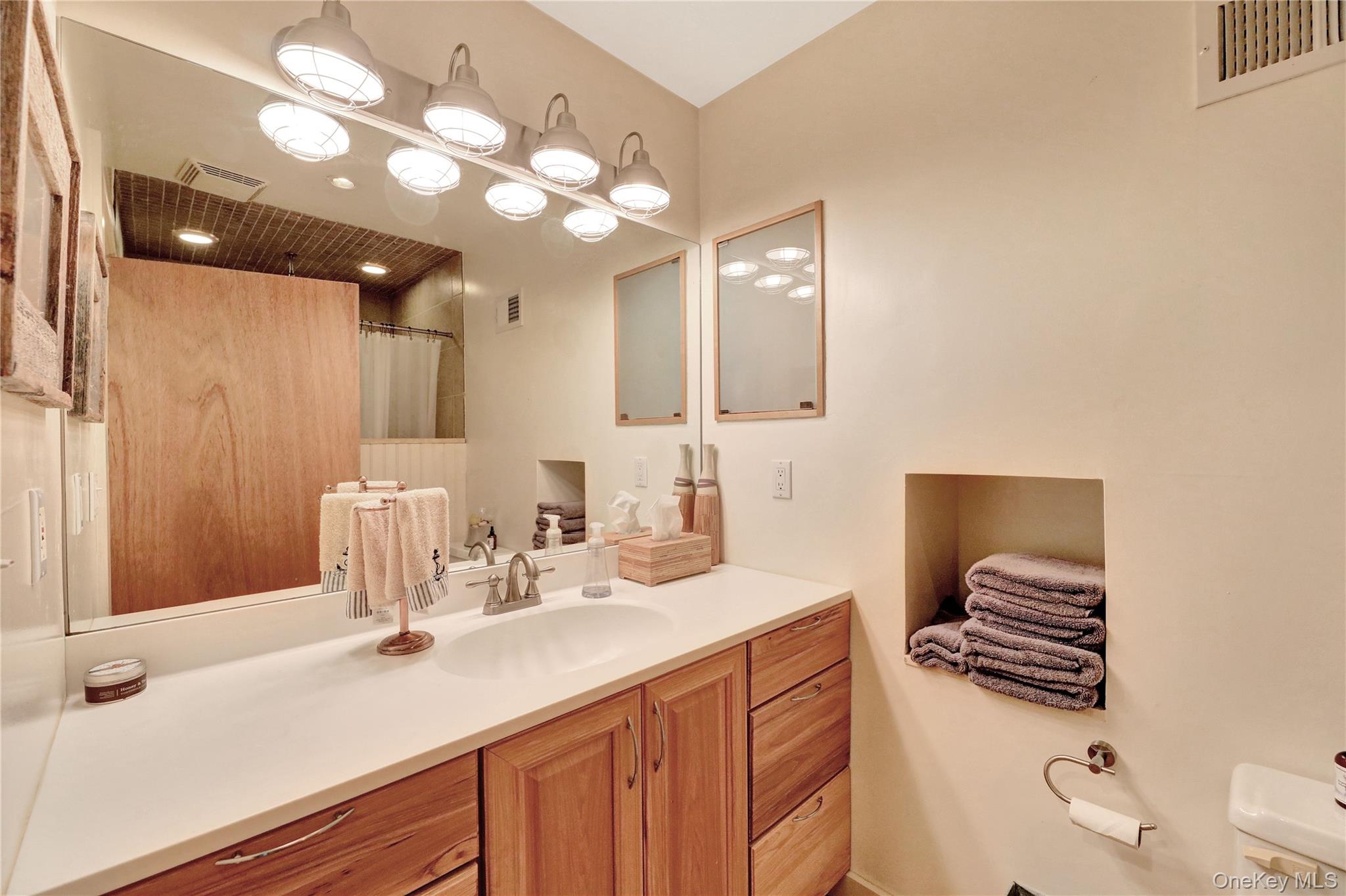 198 South Country Road Remsenburg, NY 11960 - Photo 40 of 49 a bathroom with a sink a light fixture and a toilet