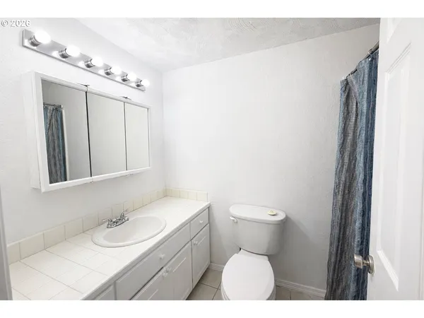 a bathroom with a sink a toilet and mirror