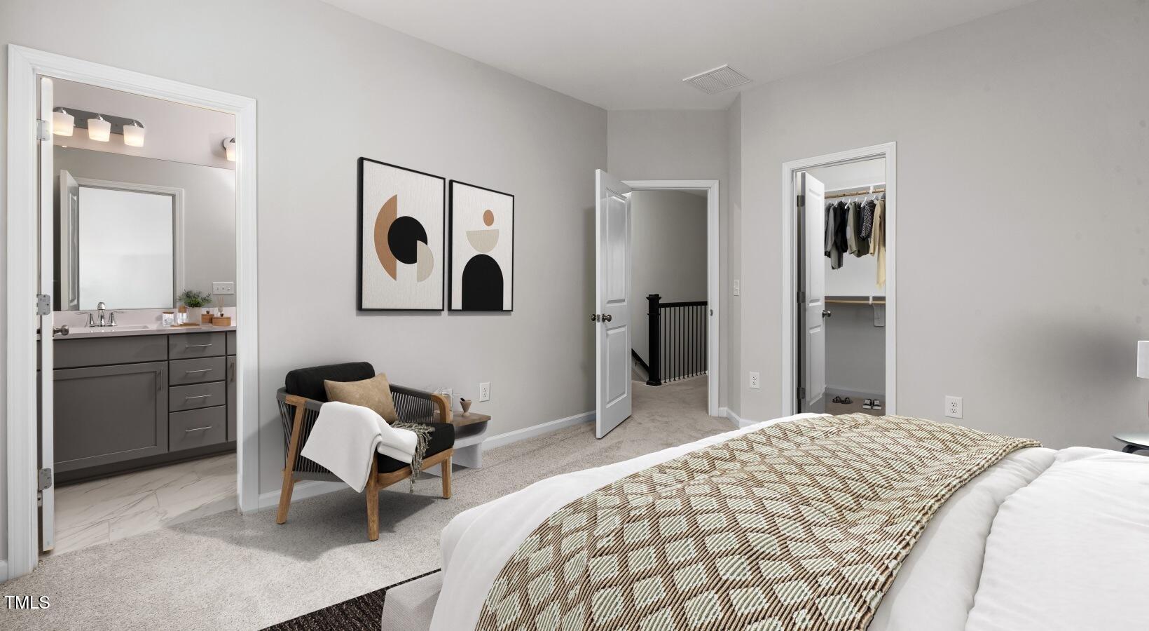 3709 Nova Star Lane, Unit GRADY Raleigh, NC 27612 - Photo 14 of 30 a bedroom with a bed and furniture