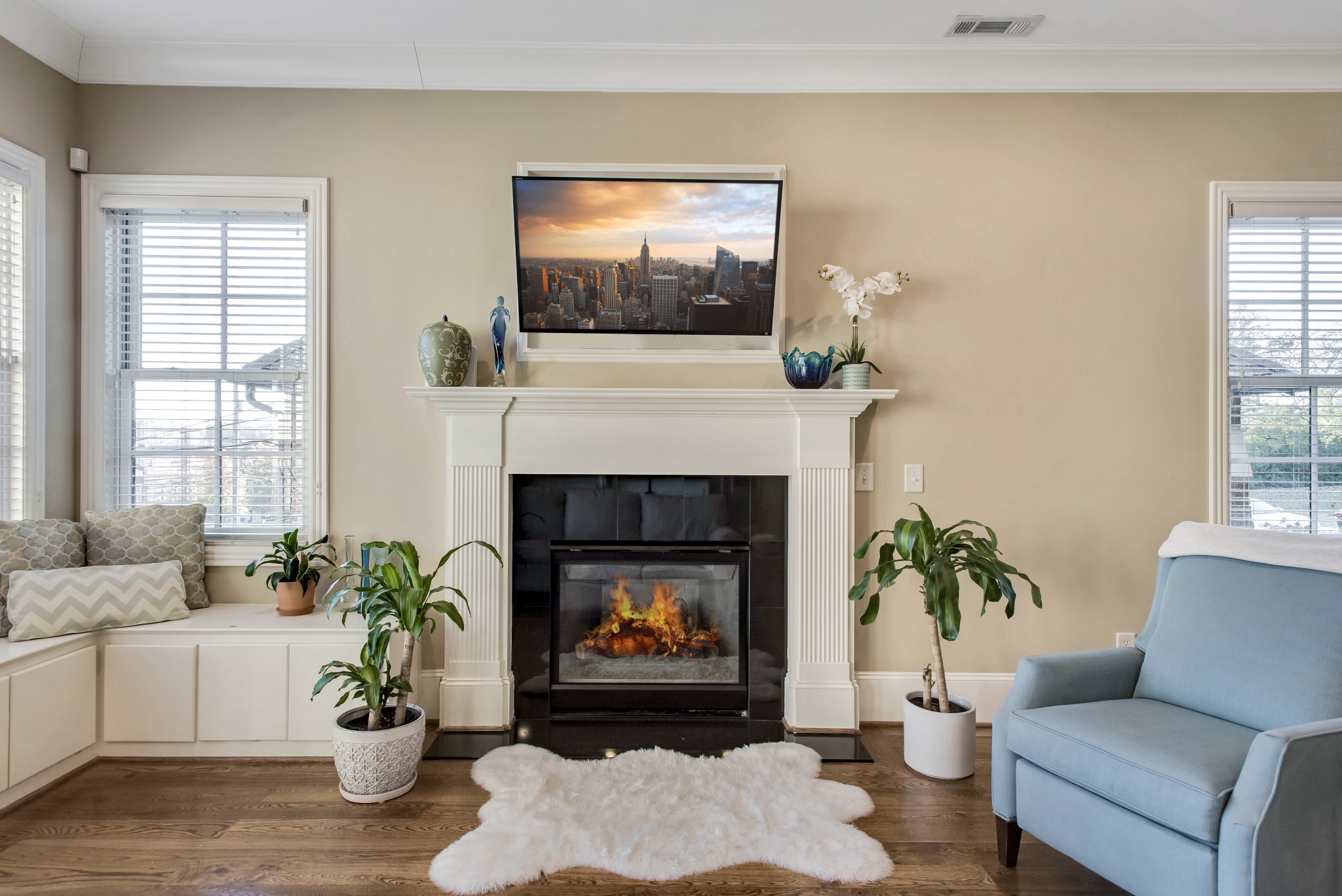 3127 Parthenon Avenue Nashville, TN 37203 - Photo 8 of 30 a living room with furniture a fireplace and a potted plant