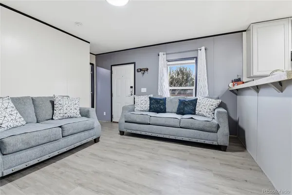 a living room with furniture and a window