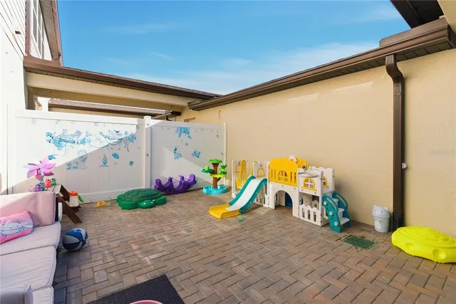 a view of a room with painted walls