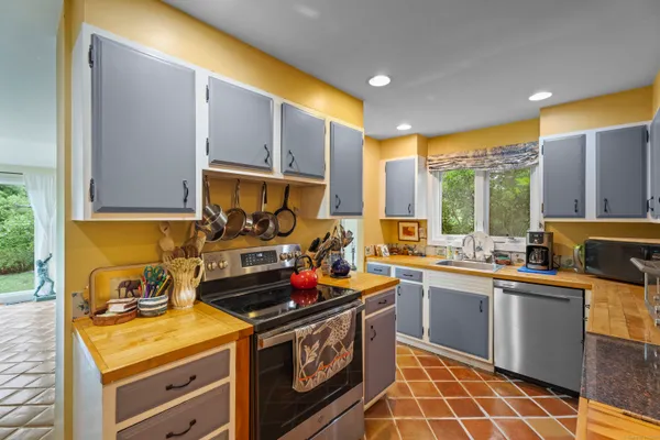 a living room with a large window