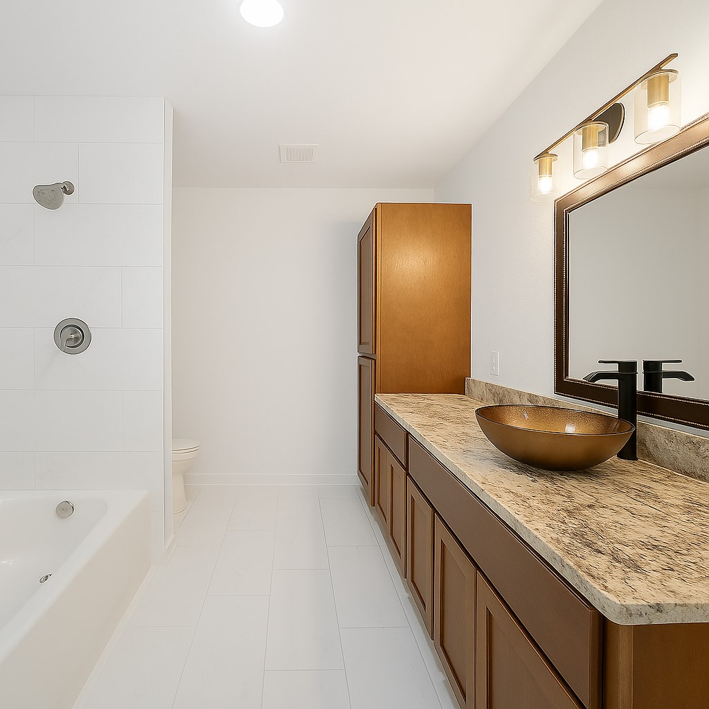 1901 Clipper Court Willis, TX 77318 - Photo 17 of 23 a bathroom with a granite countertop sink and a mirror