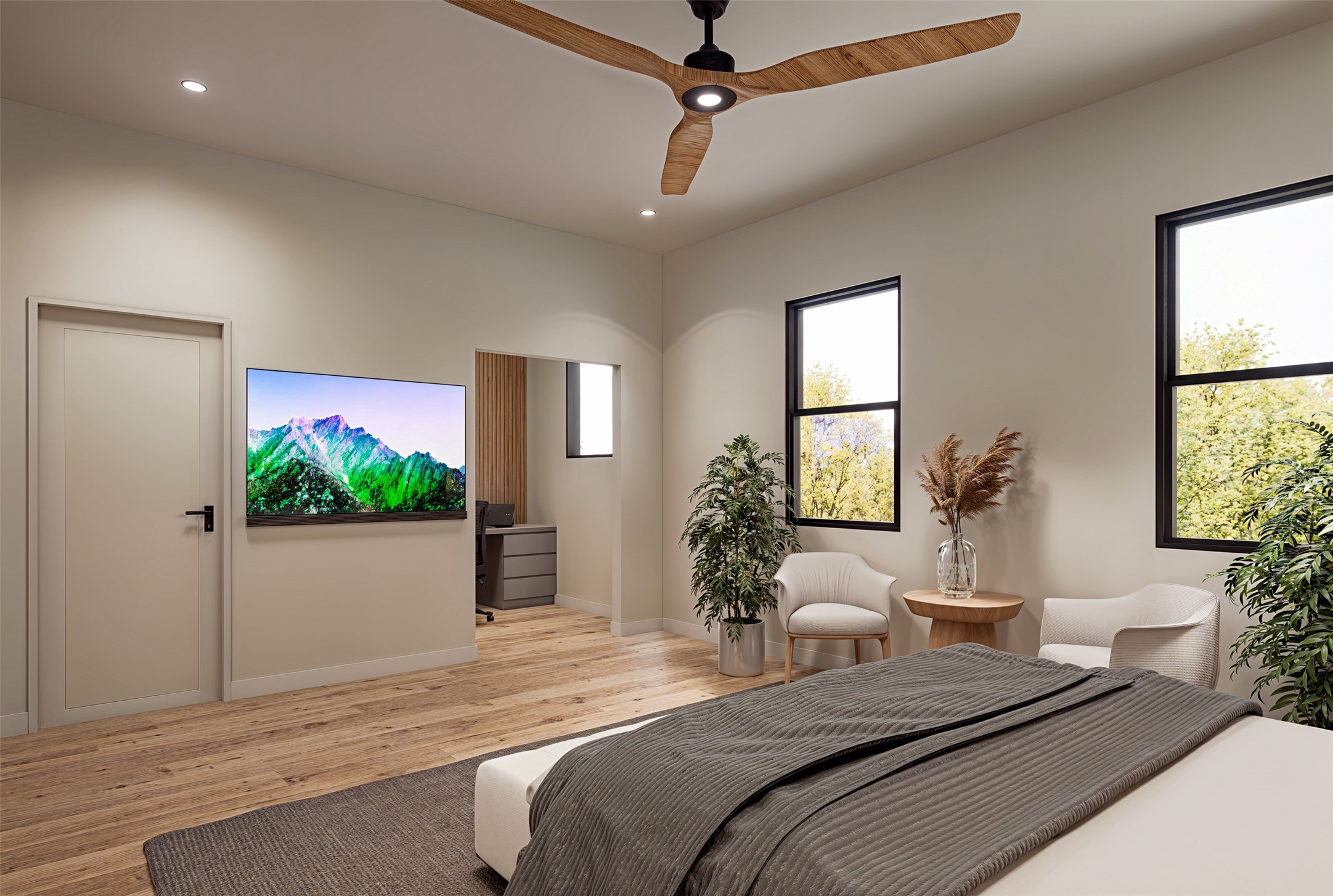 2416 Sherwin Street Houston, TX 77007 - Photo 15 of 25 a bedroom with a bed and a potted plant