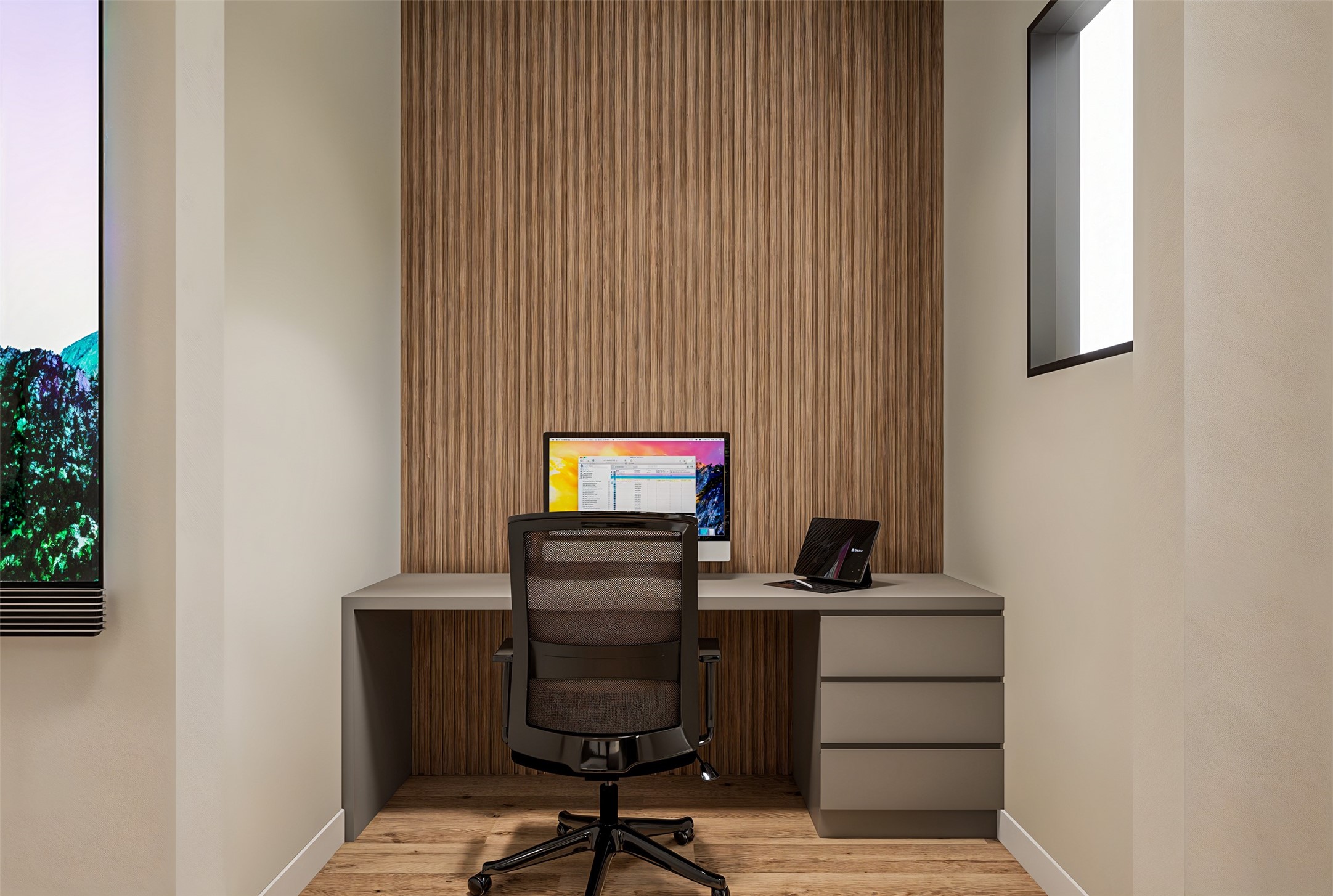 2416 Sherwin Street Houston, TX 77007 - Photo 16 of 25 a view of workspace with wooden floor windows