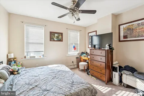 a bedroom with a bed and furniture