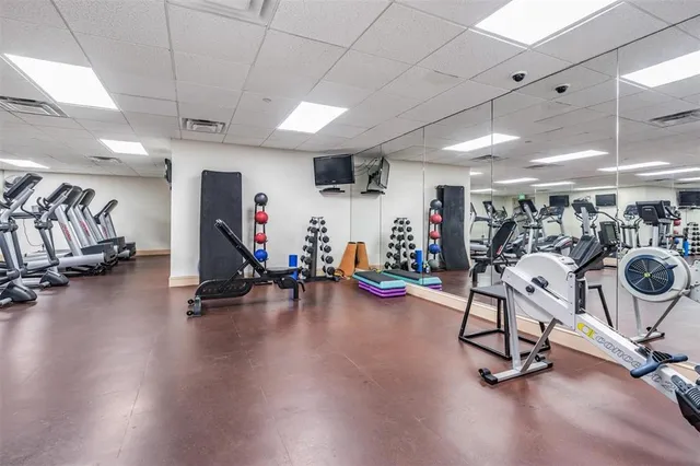a view of a room with gym equipment