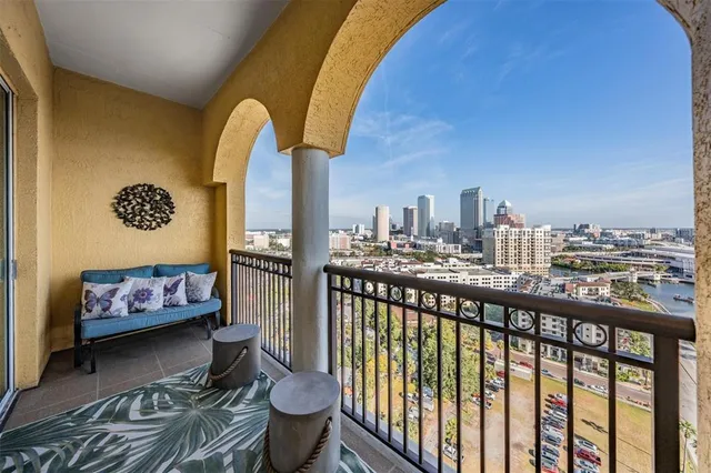 a view of a city from a balcony