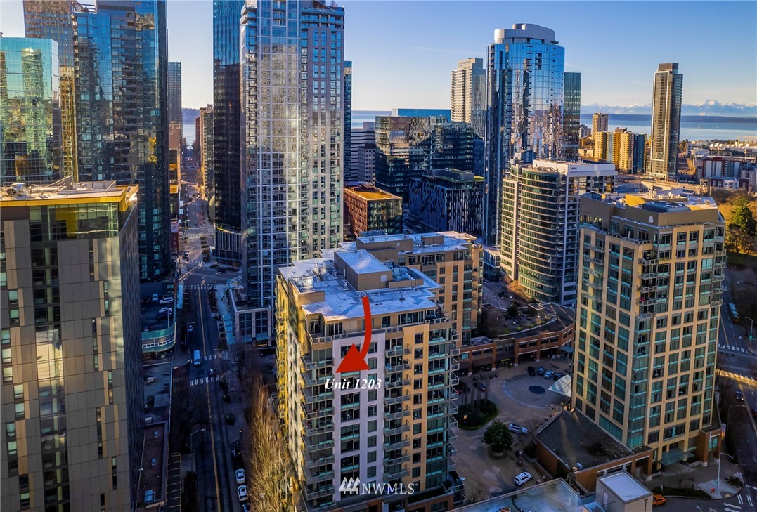 910 Lenora Street, Unit S1203 Seattle, WA 98121 - Photo 38 of 39 a city street filled with lots of tall buildings