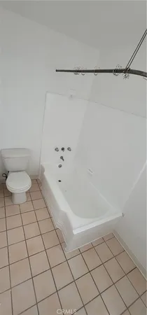 a bathroom with a bathtub and a toilet