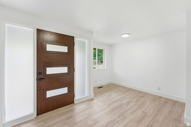 871 Bonita Way Centerville, UT 84014 - Photo 22 of 61 Entryway featuring a contemporary dark wood door with frosted glass panels, flanked by two full-height frosted glass sidelights