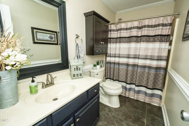 a bathroom with a sink a toilet a shower and a mirror