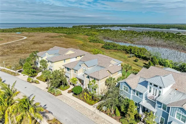 an aerial view of a swimming pool