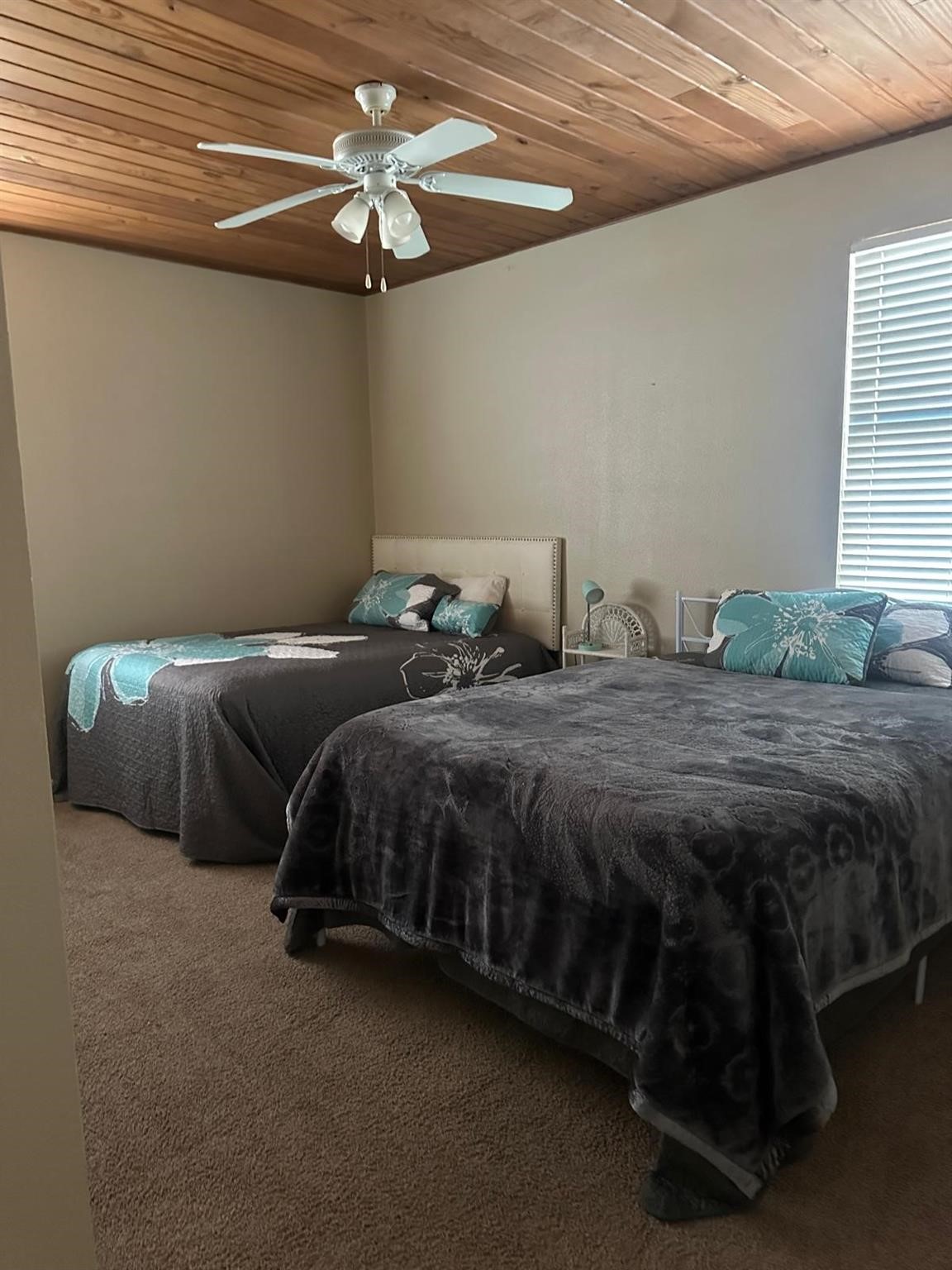 519 Spring Street, Unit G Columbus, TX 78934 - Photo 7 of 8 Cozy bedroom featuring a warm wooden ceiling, plush carpeting, and ample natural light