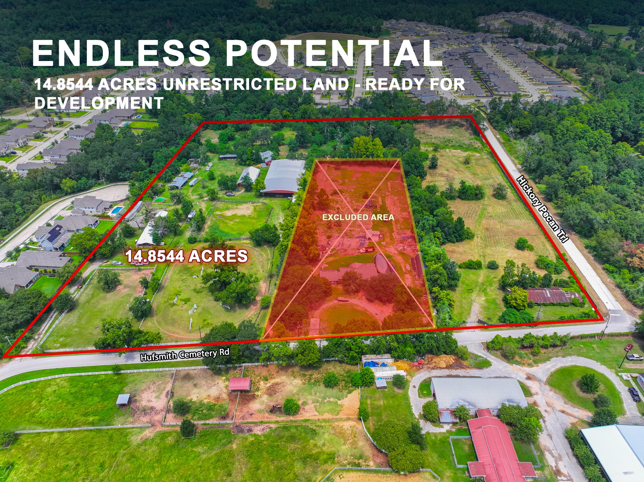 25635 Hufsmith Cemetery Road Tomball, TX 77375 - Photo 3 of 50 Endless potential is more than just a tagline for this remarkable Tomball property — it's the defining reality. Whether your vision is a private ranch, a working farm, a commercial development, or a sprawling custom estate, the canvas here is vast, unrestricted, and completely ready for what comes next.