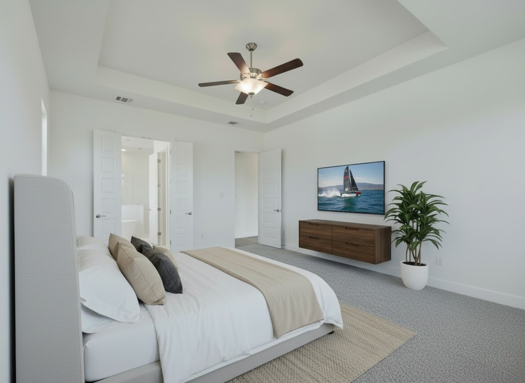 904 Arundel Road Lakeway, TX 78738 - Photo 13 of 40 a bedroom with a large bed and a potted plant