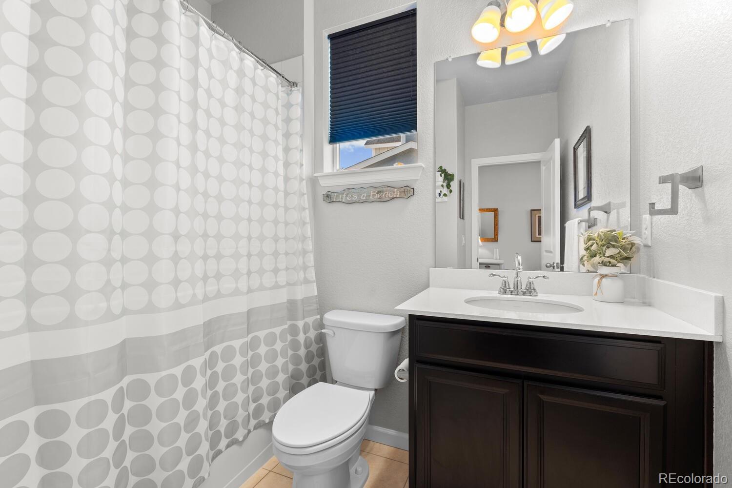 1587 Lake Point Way Severance, CO 80550 - Photo 12 of 40 a bathroom with a sink a toilet a mirror and shower