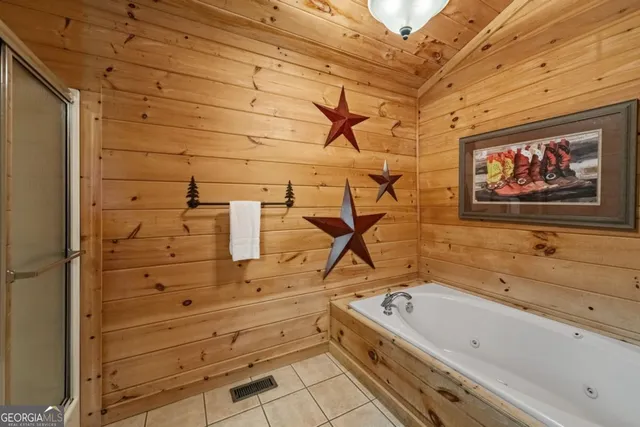 a view of a porch with wooden floor