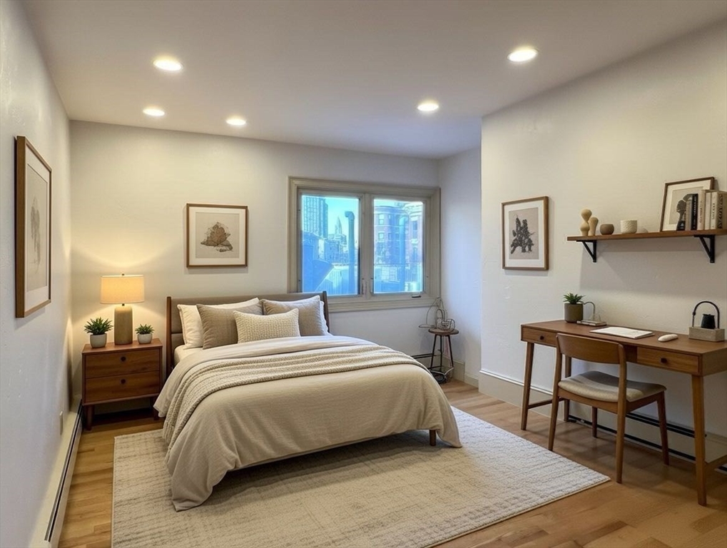 1002 Beacon Street Brookline, MA 02446 - Photo 8 of 17 a bedroom with a bed a table and chair