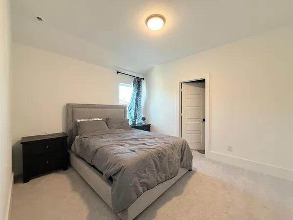 a bedroom with a bed and a closet