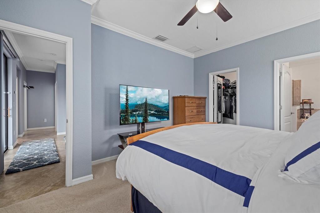 17018 Blue Rdg Place Bradenton, FL 34211 - Photo 16 of 34 a bedroom with a large bed and a chandelier