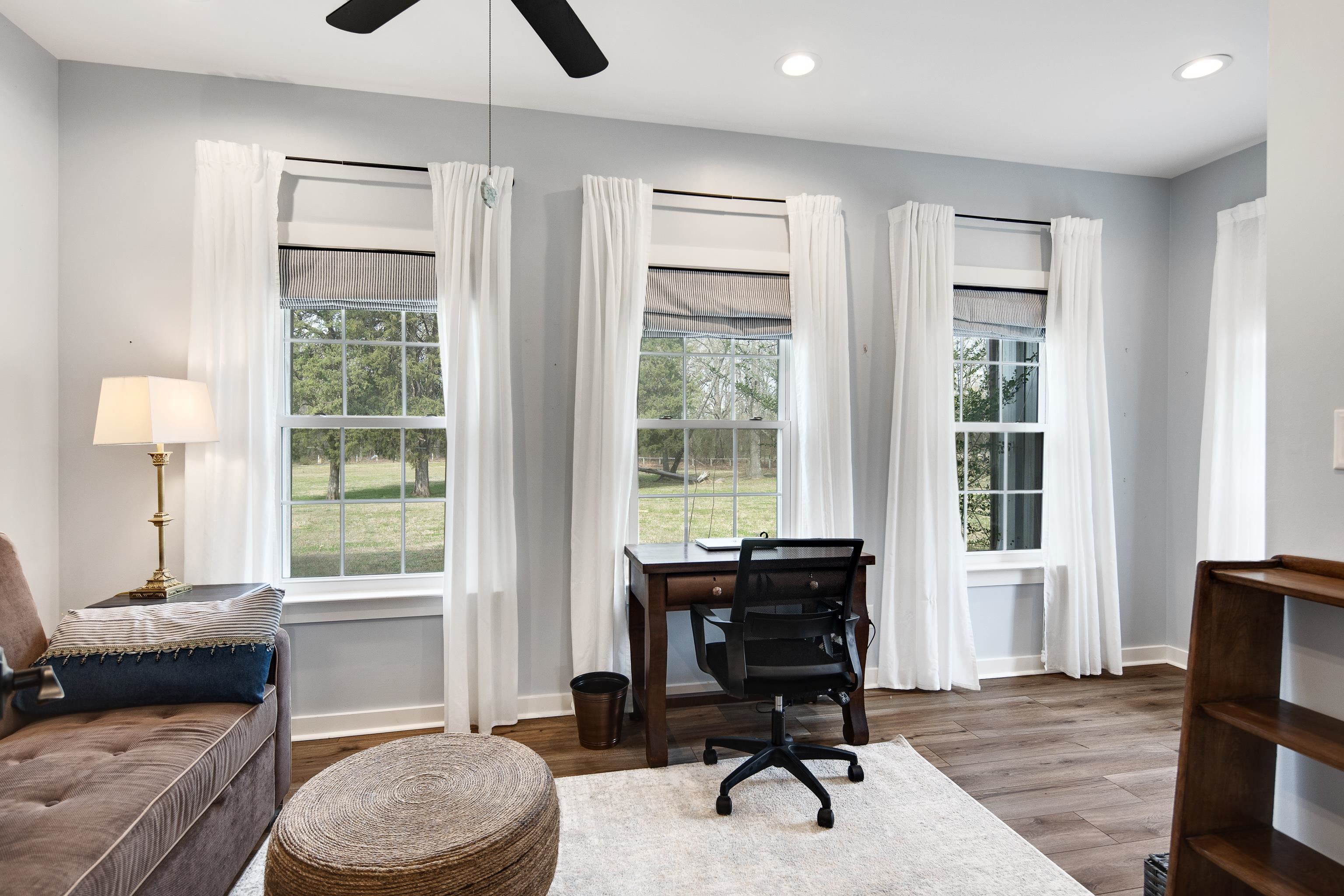 10471 Collierville Road Collierville, TN 38017 - Photo 35 of 40 Home office featuring recessed lighting, baseboards, wood finished floors, and a ceiling fan
