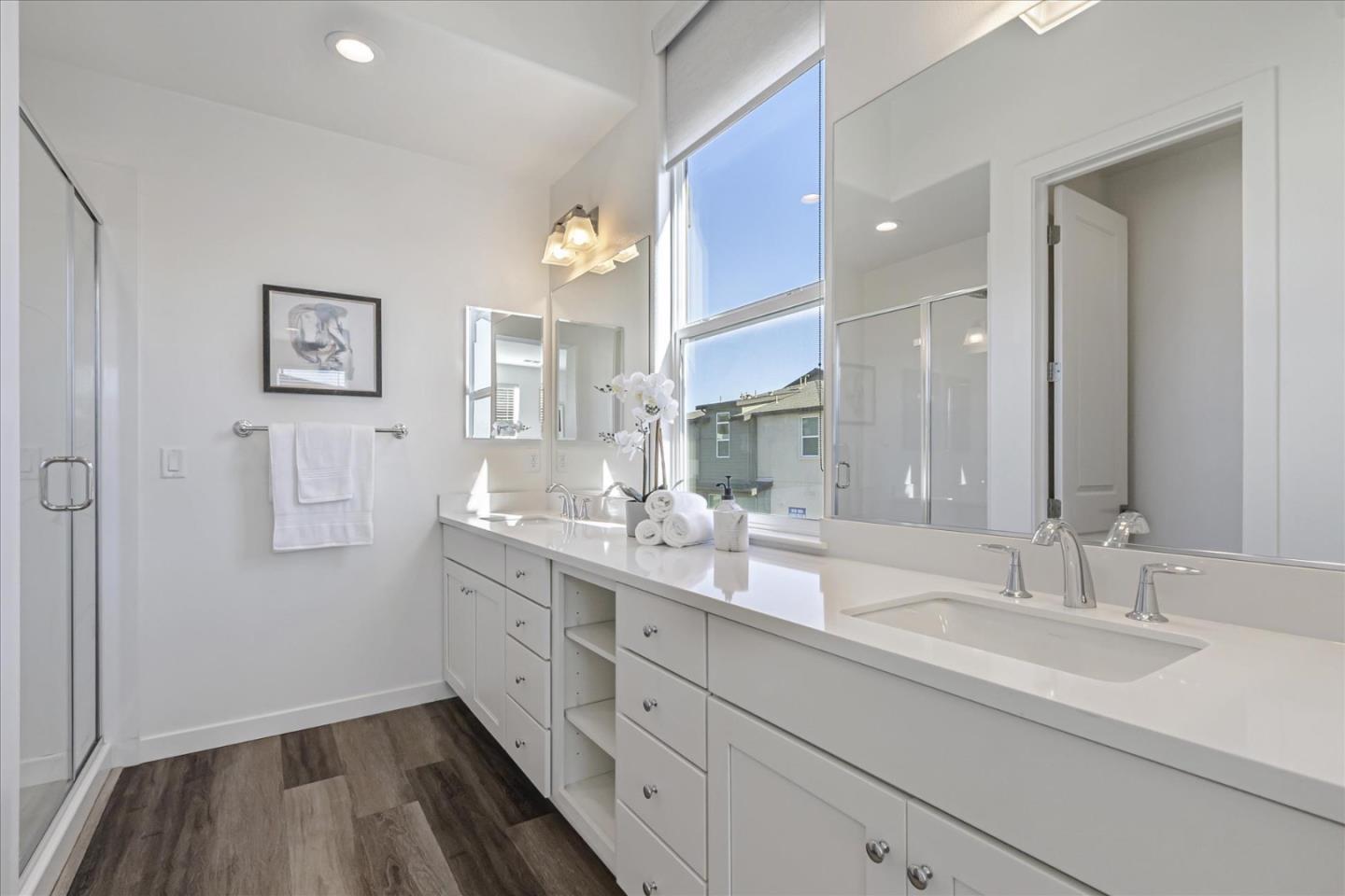 1907 Joshua Tree Circle Milpitas, CA 95035 - Photo 19 of 37 a spacious bathroom with a double vanity sink and a mirror