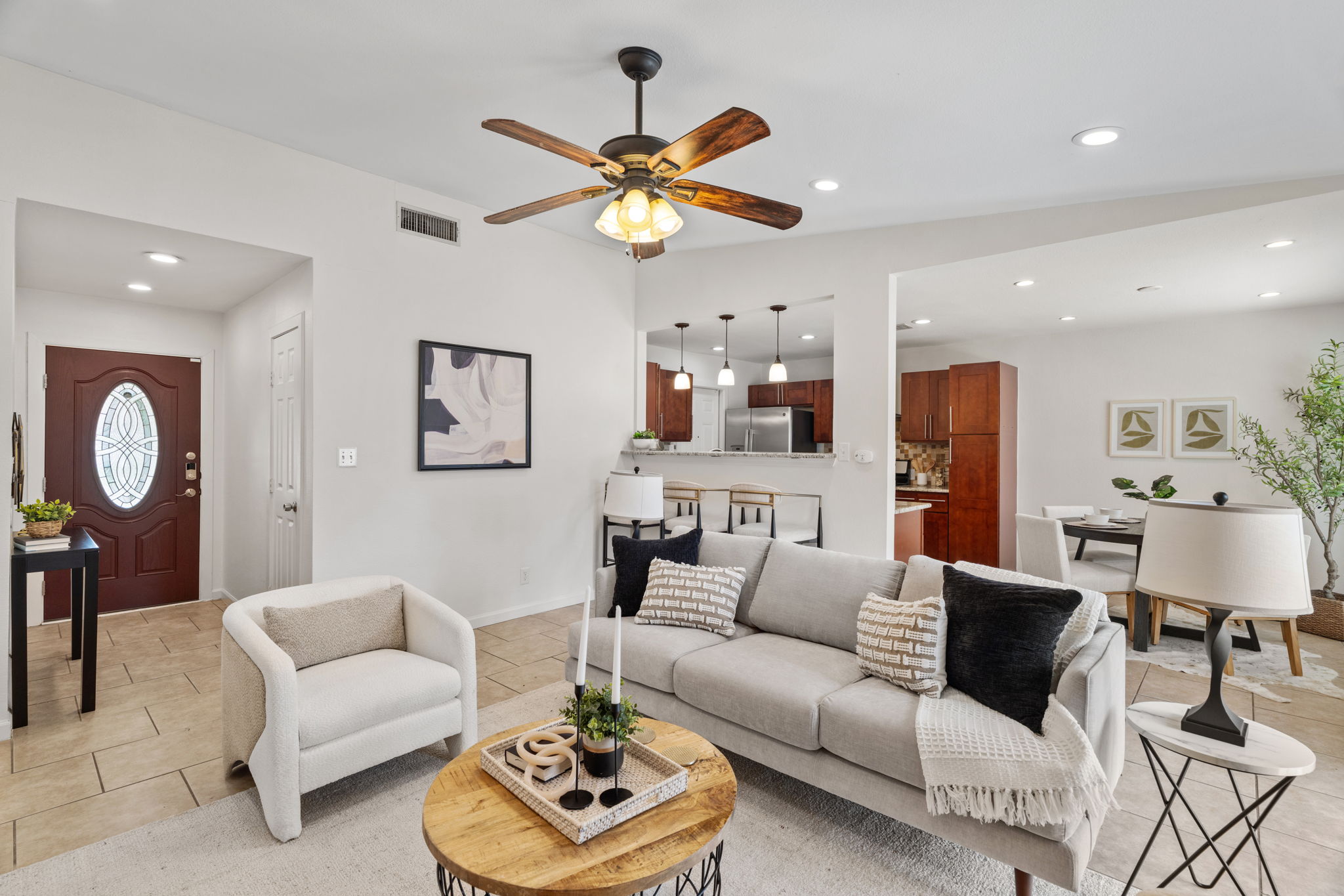 Open living spaces create the perfect setting for relaxed nights in or friends gathering for tacos and music.