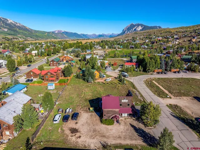 a view of a city with furniture
