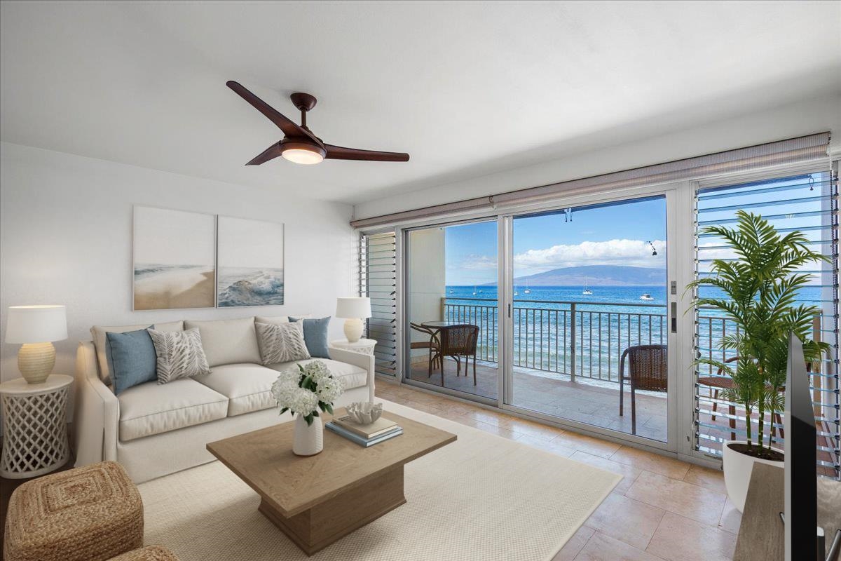 1403 Front Street, Unit 309 Lahaina, HI 96761 - Photo 2 of 33 a living room with furniture and a large window