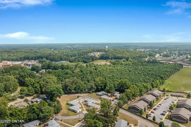 an aerial view of a residential houses with city view