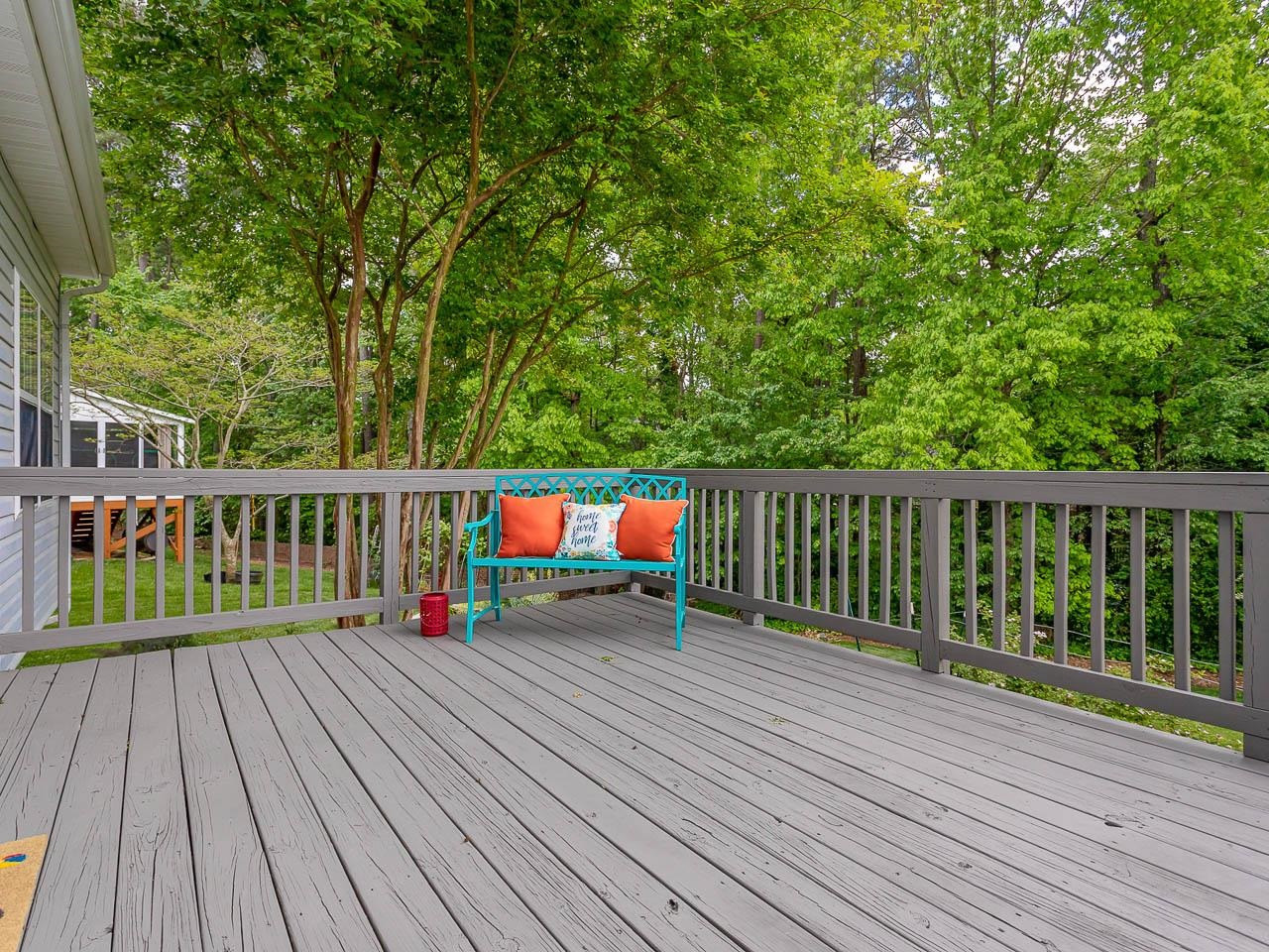 3702 Appling Way Durham, NC 27703 - Photo 23 of 34 a view of a wooden deck and a yard