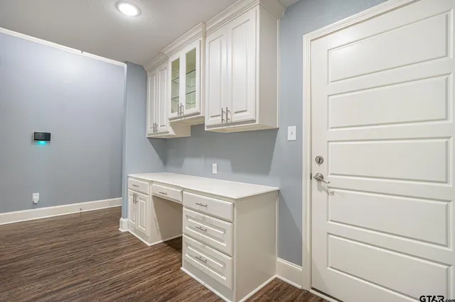 a view of cabinets and wooden floor