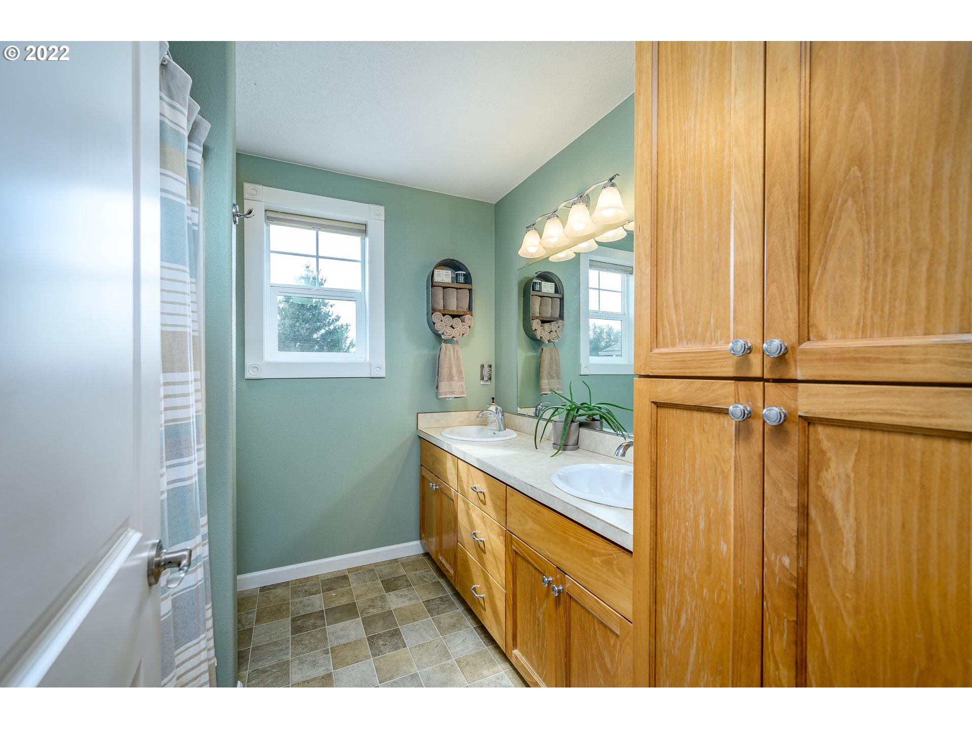 9851 Southwest Lancefield Road Amity, OR 97101 - Photo 17 of 32 a bathroom with a sink a mirror and a shower
