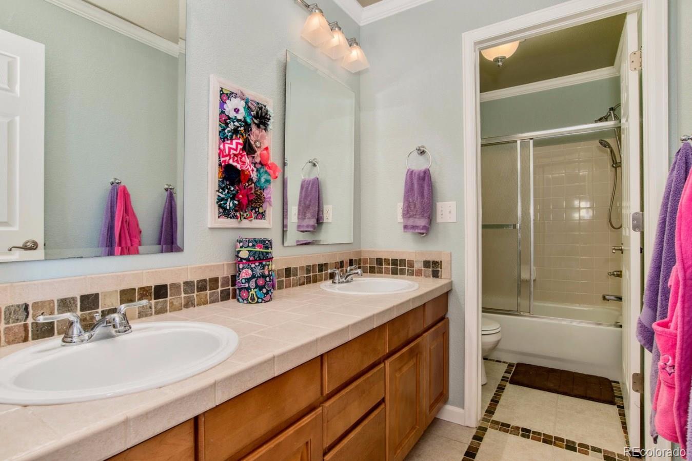 10685 Wynspire Road Highlands Ranch, CO 80130 - Photo 25 of 29 a bathroom with a sink vanity mirror and a bathtub