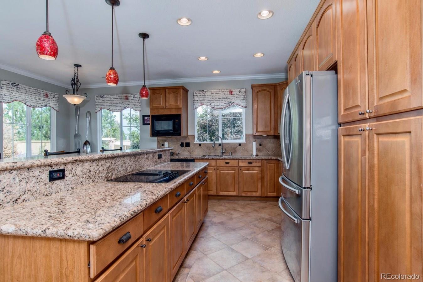 10685 Wynspire Road Highlands Ranch, CO 80130 - Photo 4 of 29 a kitchen with stainless steel appliances granite countertop a sink and a refrigerator