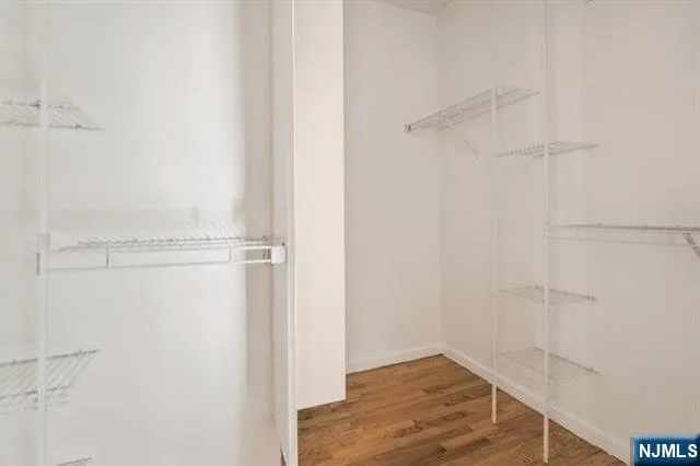 a view of walk in closet with empty racks