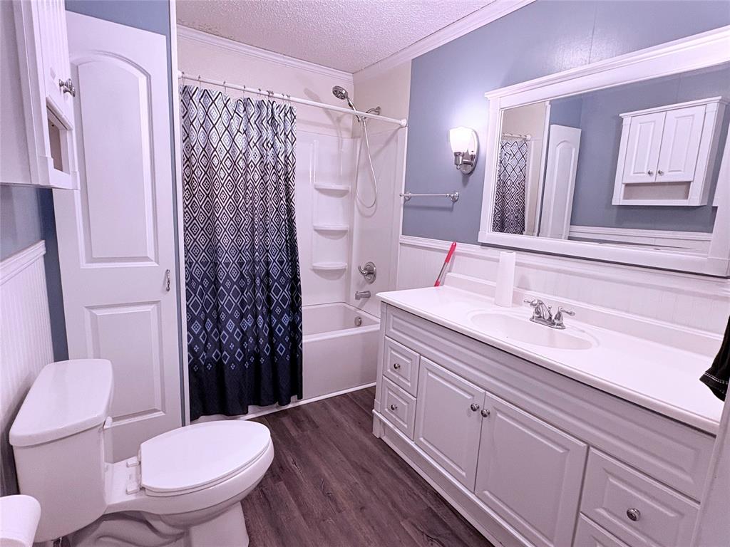 768 Highway 507 Castor, LA 71016 - Photo 14 of 22 a bathroom with a sink a toilet a mirror and shower curtain