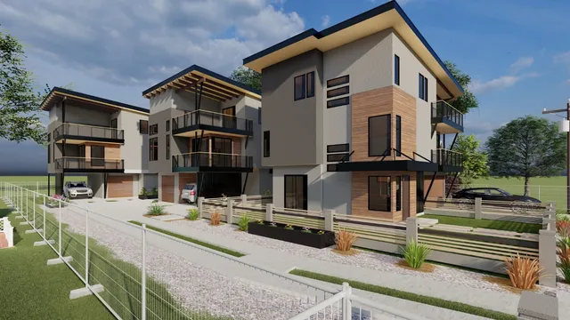 a view of a white building among the street