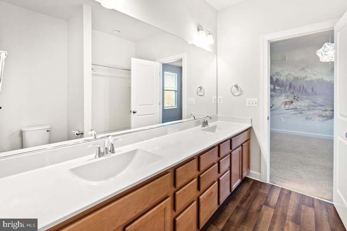 5521 Hawk Ridge Road Frederick, MD 21704 - Photo 35 of 66 a bathroom with a double vanity sink and a mirror