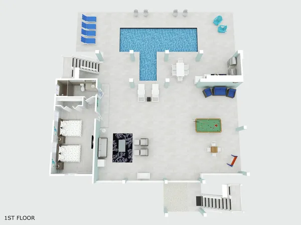 an aerial view of a kitchen
