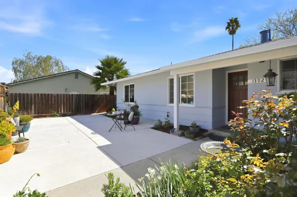 a view of a backyard with a patio