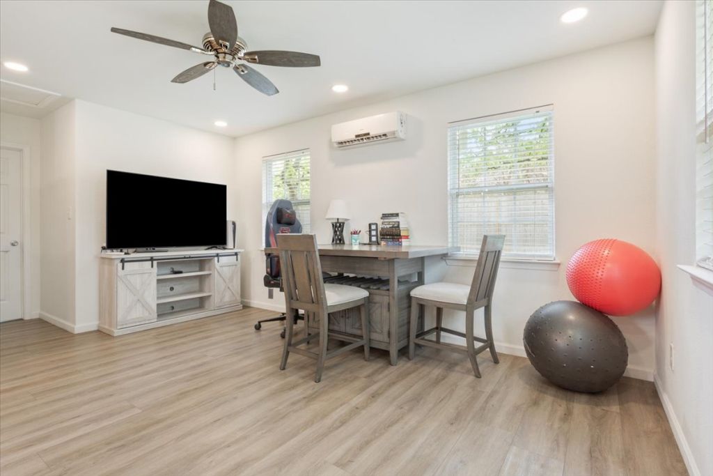 190 Young Ranch Road Georgetown, TX 78633 - Photo 20 of 40 Dining space featuring light wood-type flooring, recessed lighting, and ceiling fan
