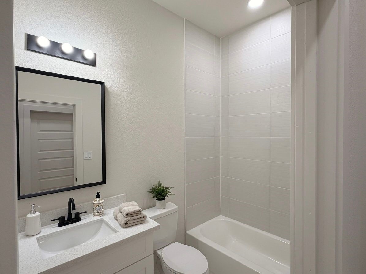 9744 Garcroft Street Houston, TX 77029 - Photo 7 of 17 a bathroom with a sink toilet and mirror