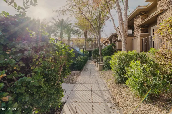 a view of a pathway with a yard