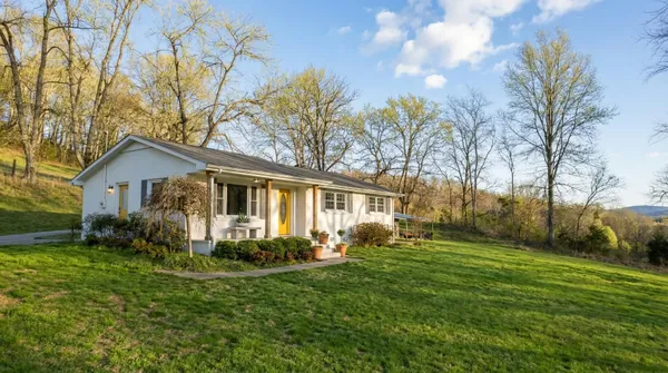 a front view of house with yard and green space